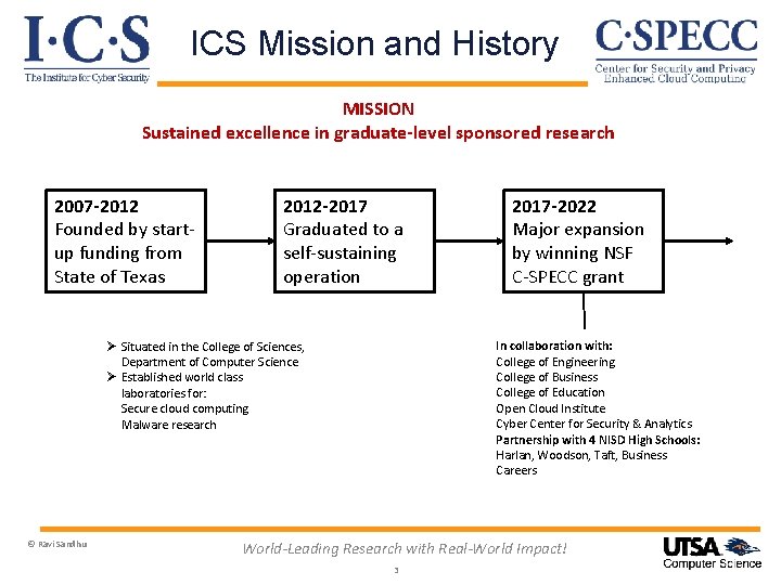 ICS Mission and History MISSION Sustained excellence in graduate-level sponsored research 2007 -2012 Founded