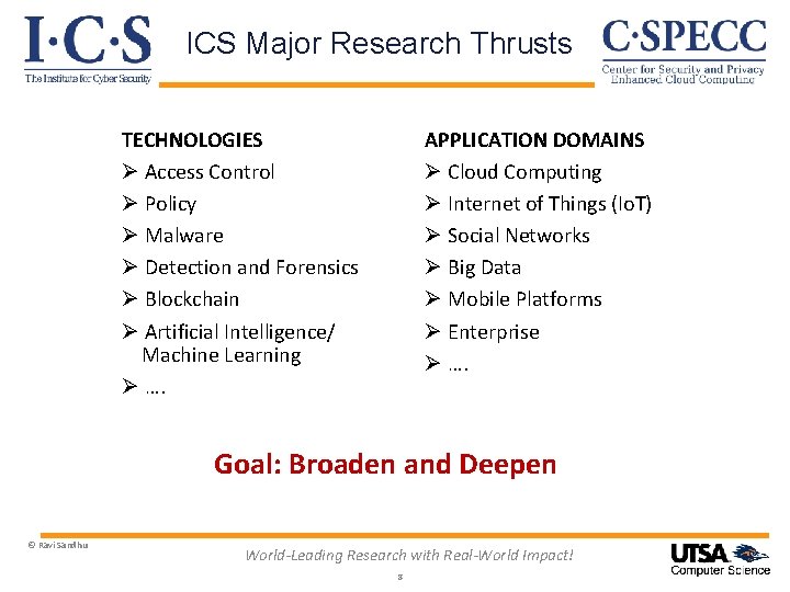 ICS Major Research Thrusts APPLICATION DOMAINS Ø Cloud Computing Ø Internet of Things (Io.