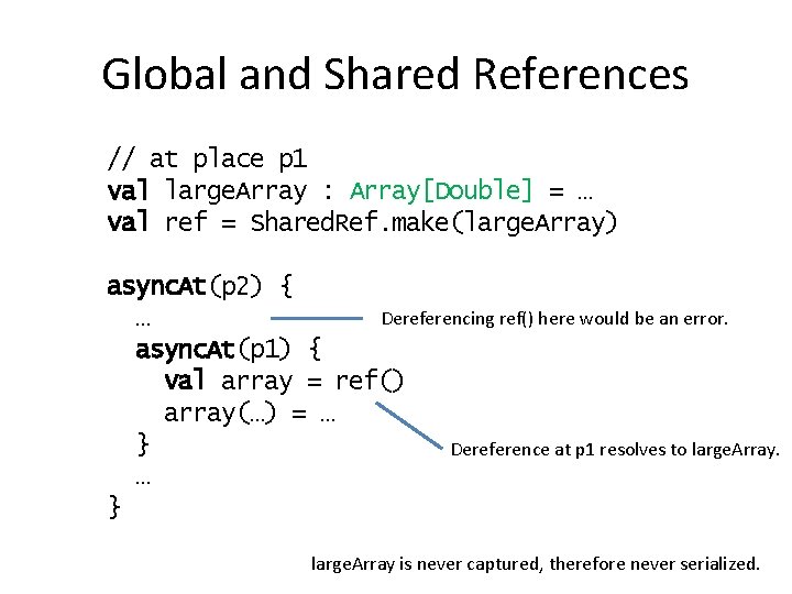 Global and Shared References // at place p 1 val large. Array : Array[Double]