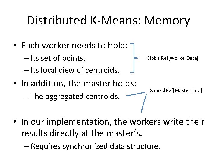 Distributed K-Means: Memory • Each worker needs to hold: – Its set of points.