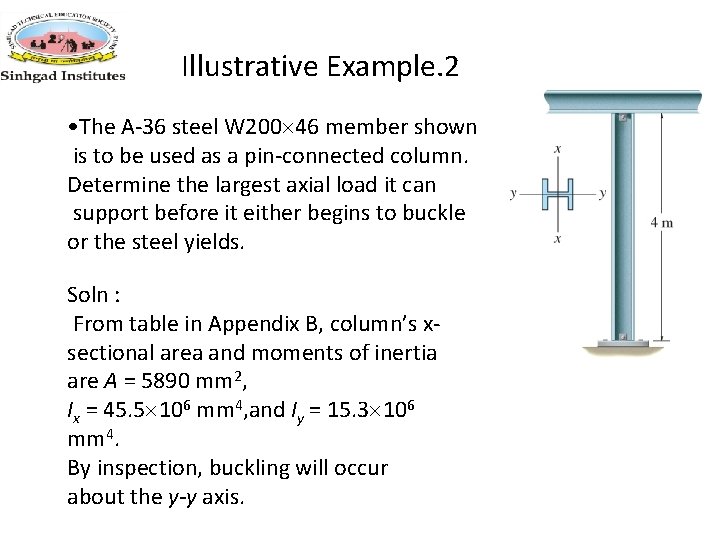 Illustrative Example. 2 • The A-36 steel W 200 46 member shown is to