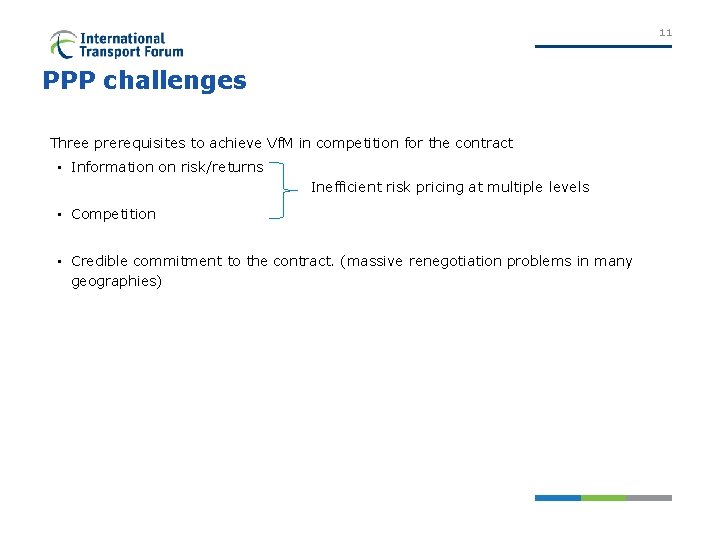 11 PPP challenges Three prerequisites to achieve Vf. M in competition for the contract