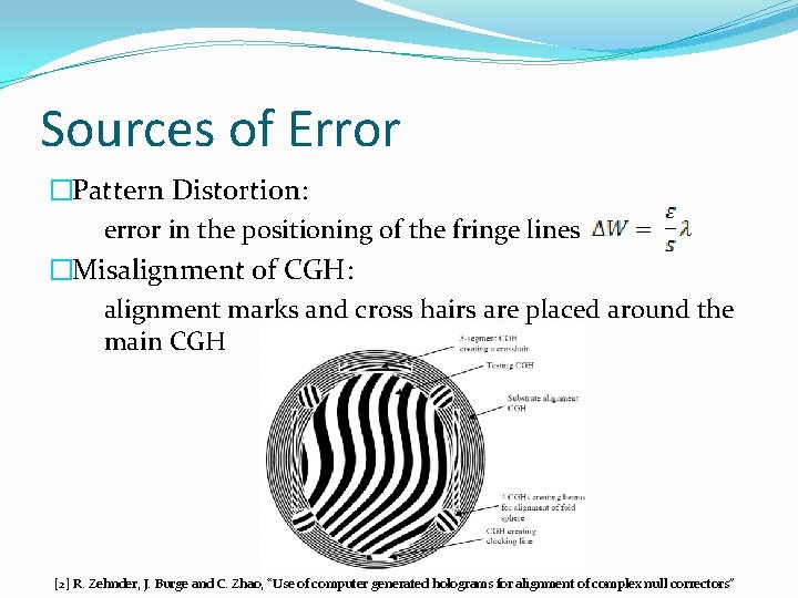 Sources of Error �Pattern Distortion: error in the positioning of the fringe lines �Misalignment Sources of Error �Pattern Distortion: error in the positioning of the fringe lines �Misalignment
