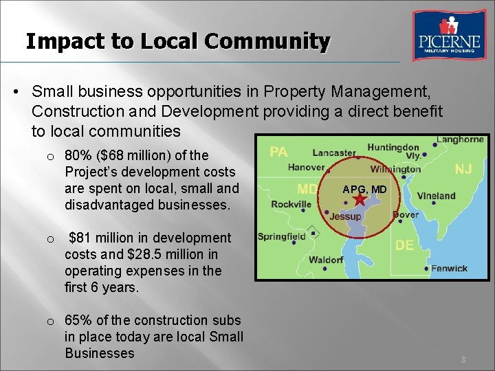 Impact to Local Community • Small business opportunities in Property Management, Construction and Development Impact to Local Community • Small business opportunities in Property Management, Construction and Development