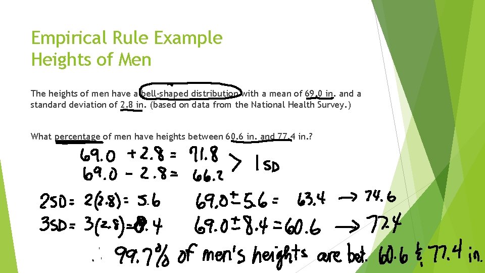 Empirical Rule Example Heights of Men The heights of men have a bell-shaped distribution Empirical Rule Example Heights of Men The heights of men have a bell-shaped distribution