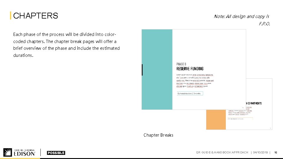 CHAPTERS Note: All design and copy is F. P. O. Each phase of the