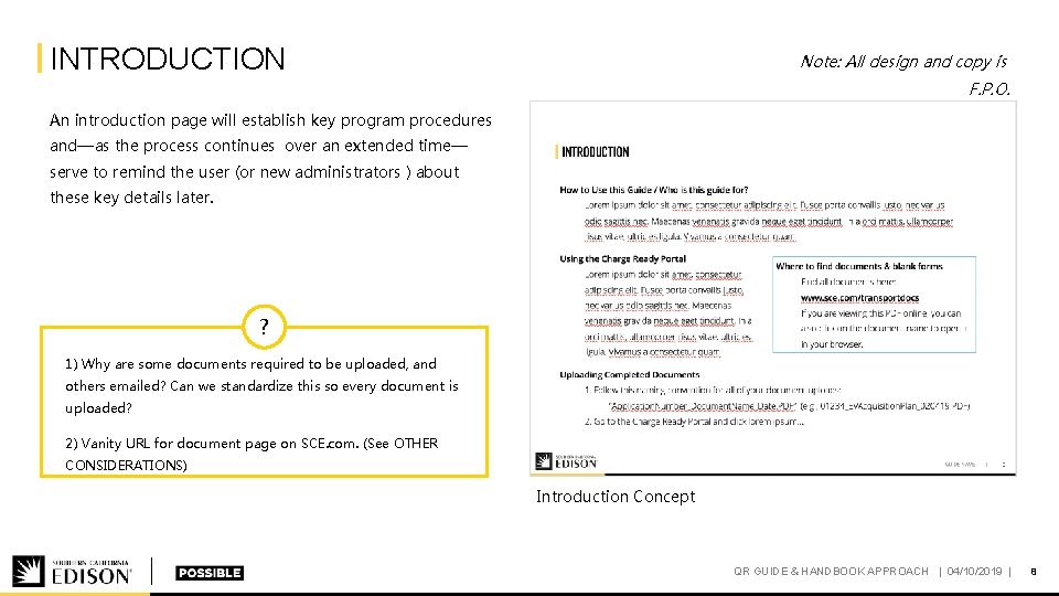INTRODUCTION Note: All design and copy is F. P. O. An introduction page will
