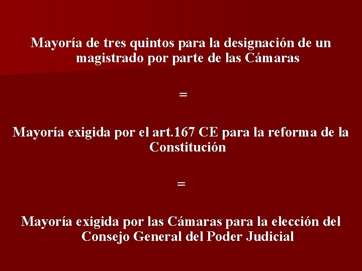 Mayoría de tres quintos para la designación de un magistrado por parte de las