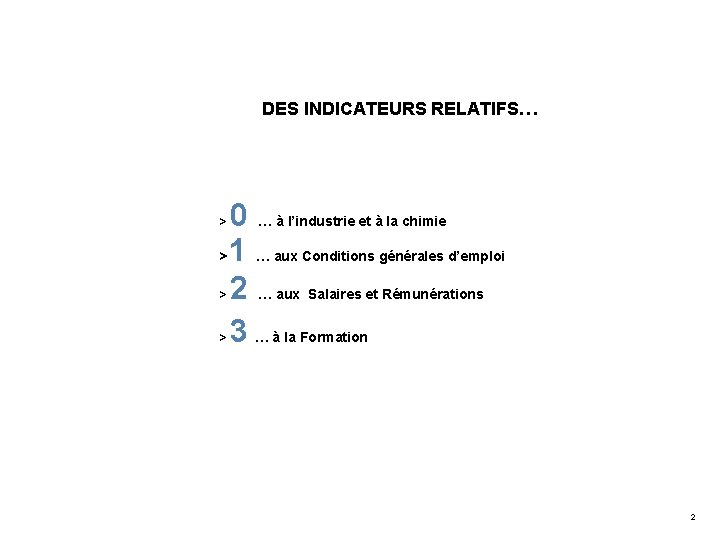 DES INDICATEURS RELATIFS… 0 … à l’industrie et à la chimie >1 … aux