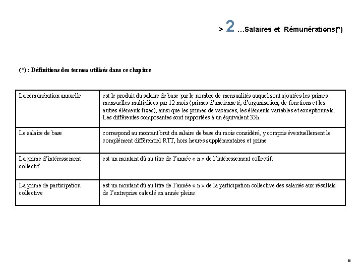 > 2 …Salaires et Rémunérations(*) : Définitions des termes utilisés dans ce chapitre La