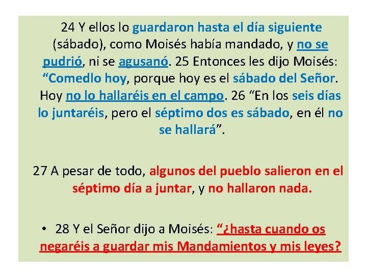  24 Y ellos lo guardaron hasta el día siguiente (sábado), como Moisés había