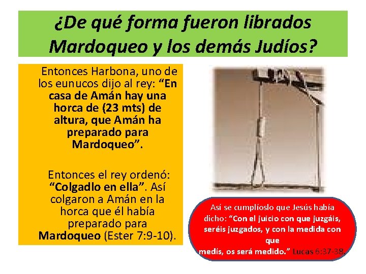 ¿De qué forma fueron librados Mardoqueo y los demás Judíos? Entonces Harbona, uno de