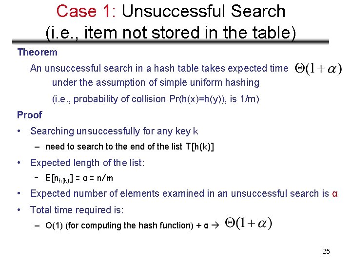 Case 1: Unsuccessful Search (i. e. , item not stored in the table) Theorem