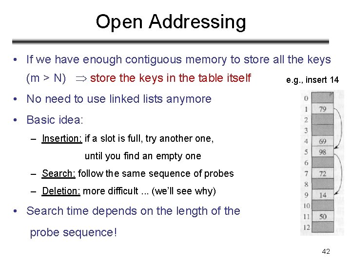 Open Addressing • If we have enough contiguous memory to store all the keys