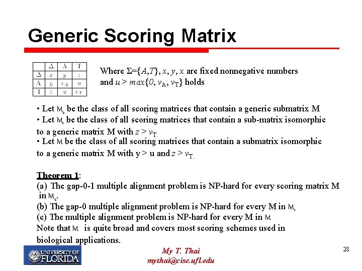 Generic Scoring Matrix Where Σ={A, T}, x, y, x are fixed nonnegative numbers and