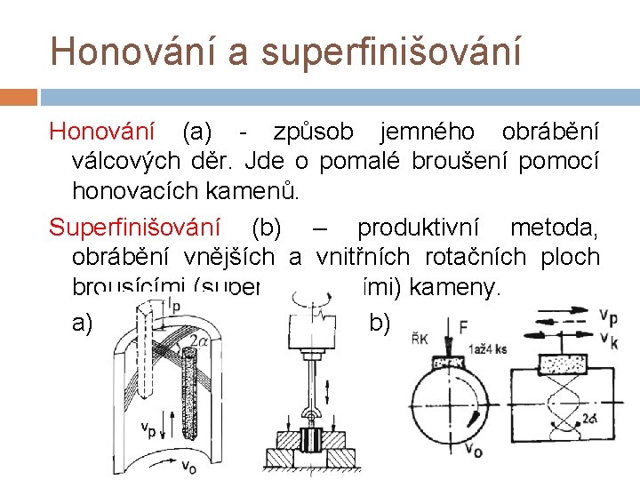 Honování a superfinišování Honování (a) - způsob jemného obrábění válcových děr. Jde o pomalé