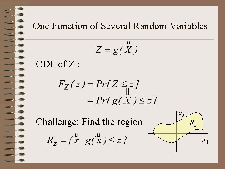 One Function of Several Random Variables CDF of Z : Challenge: Find the region One Function of Several Random Variables CDF of Z : Challenge: Find the region