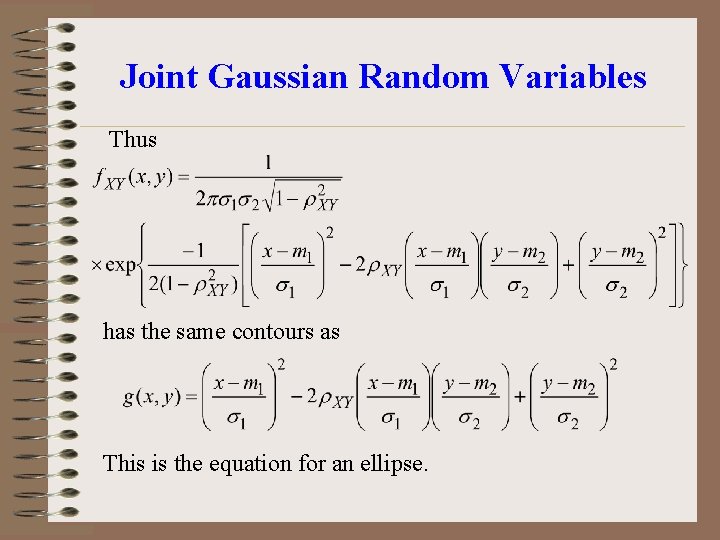 Joint Gaussian Random Variables Thus has the same contours as This is the equation Joint Gaussian Random Variables Thus has the same contours as This is the equation