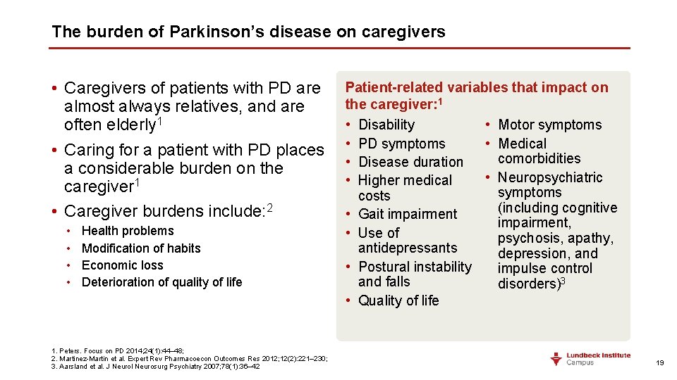 The burden of Parkinson’s disease on caregivers • Caregivers of patients with PD are