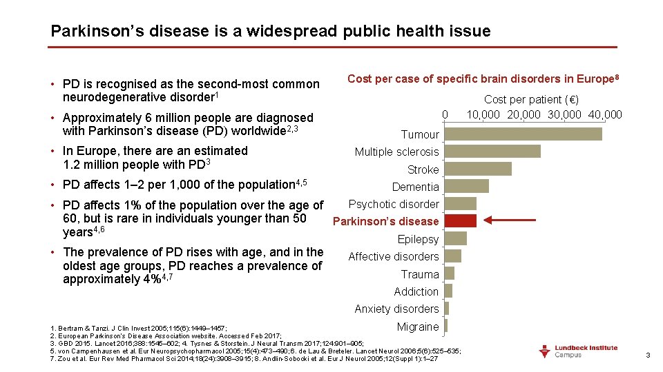 Parkinson’s disease is a widespread public health issue • PD is recognised as the