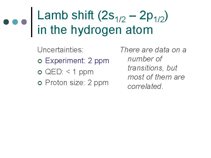Lamb shift (2 s 1/2 – 2 p 1/2) in the hydrogen atom Uncertainties: