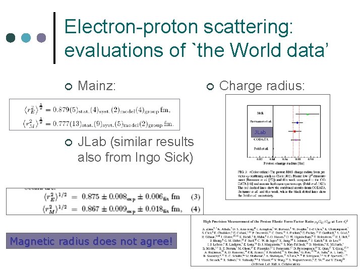 Electron-proton scattering: evaluations of `the World data’ ¢ ¢ Mainz: JLab (similar results also