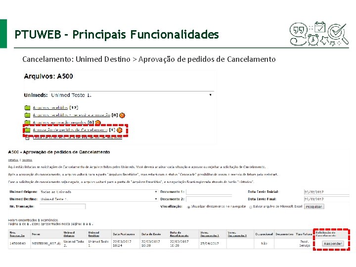 PTUWEB - Principais Funcionalidades Cancelamento: Unimed Destino > Aprovação de pedidos de Cancelamento 