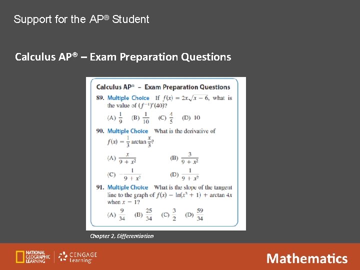 Support for the AP® Student Calculus AP® – Exam Preparation Questions Chapter 2, Differentiation