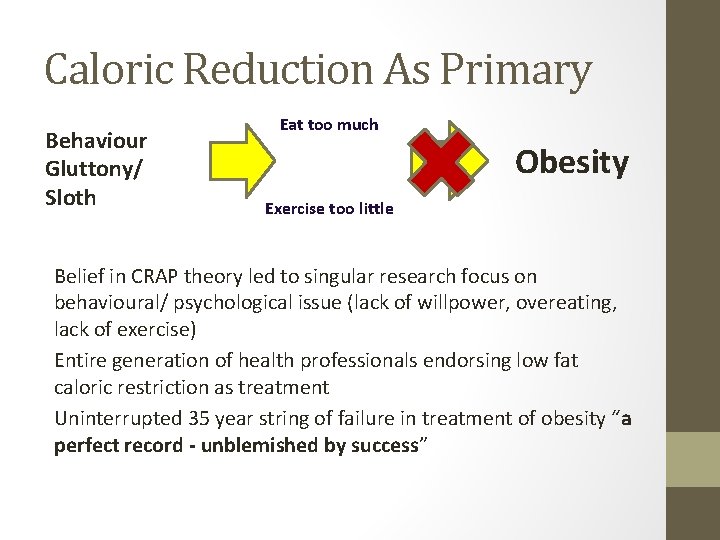 Caloric Reduction As Primary Behaviour Gluttony/ Sloth Eat too much Obesity Exercise too little