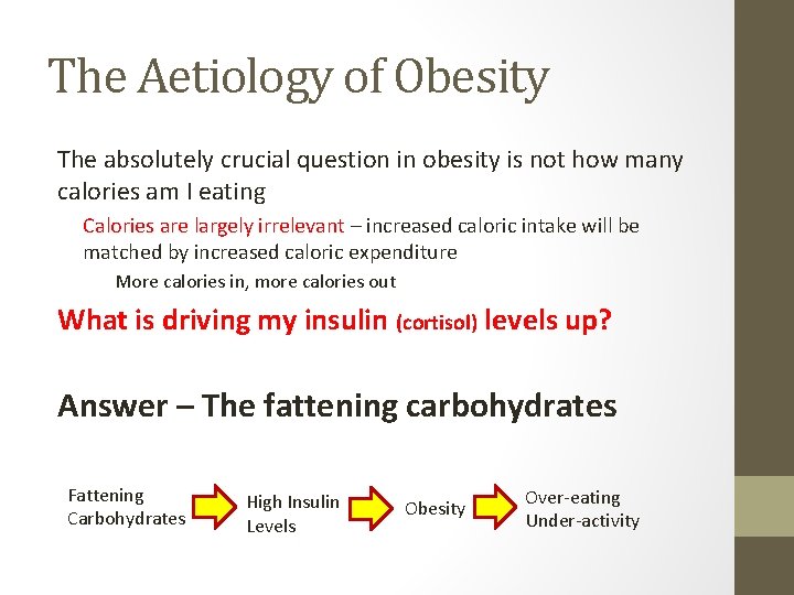 The Aetiology of Obesity The absolutely crucial question in obesity is not how many