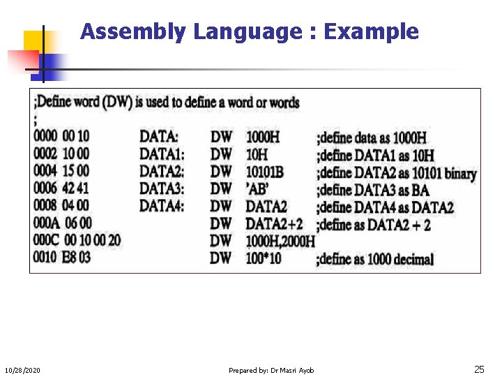 Assembly Language : Example 10/28/2020 Prepared by: Dr Masri Ayob 25 