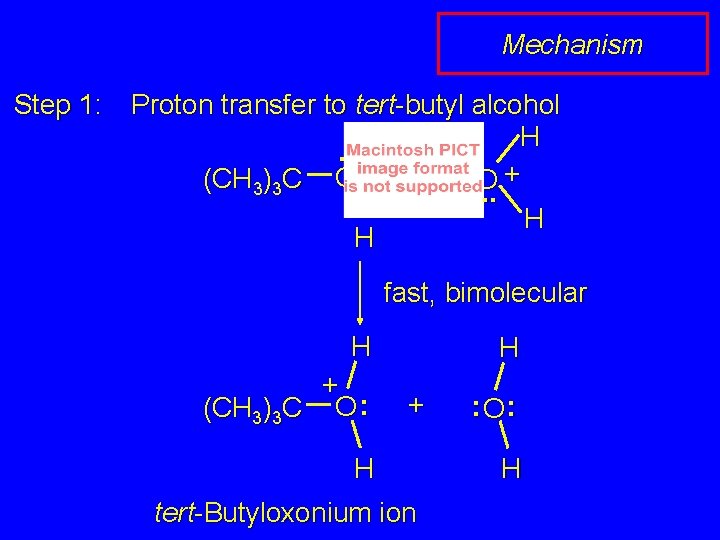 Mechanism Step 1: Proton transfer to tert-butyl alcohol H. . + (CH 3)3 C