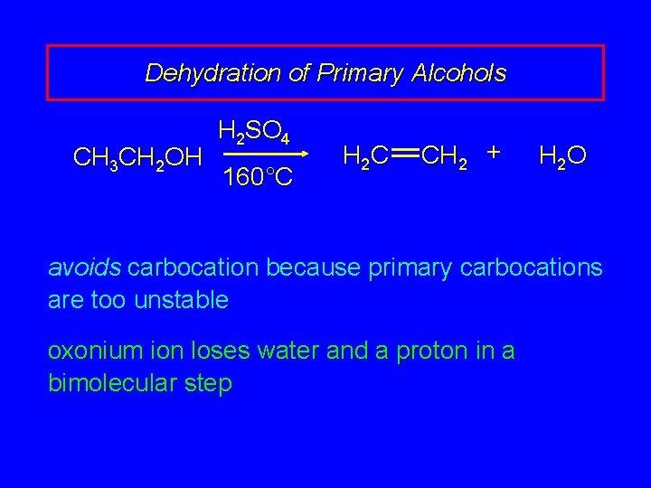 Dehydration of Primary Alcohols CH 3 CH 2 OH H 2 SO 4 160°C