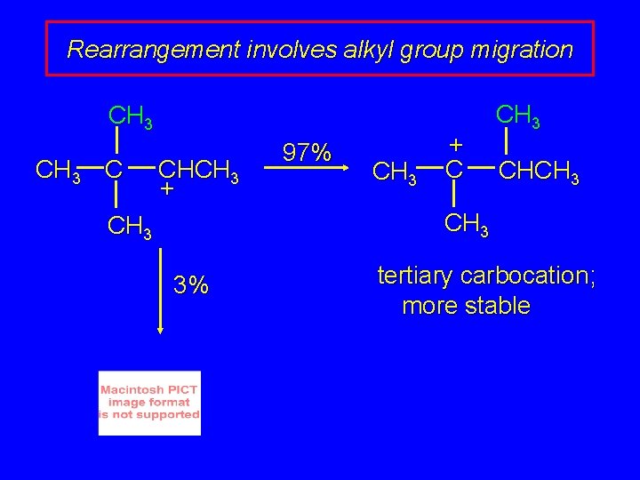 Rearrangement involves alkyl group migration CH 3 C CHCH 3 + 97% CH 3