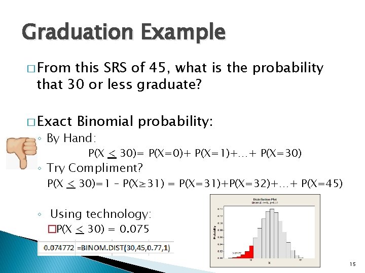 Graduation Example � From this SRS of 45, what is the probability that 30