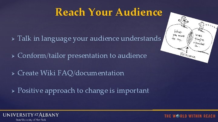 Reach Your Audience Ø Talk in language your audience understands Ø Conform/tailor presentation to