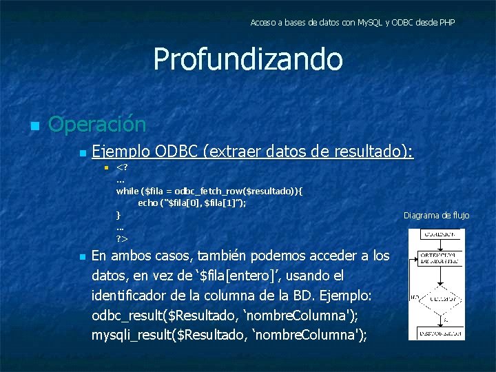 Acceso a bases de datos con My. SQL y ODBC desde PHP Profundizando n