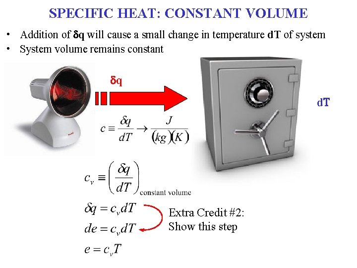 SPECIFIC HEAT: CONSTANT VOLUME • Addition of dq will cause a small change in SPECIFIC HEAT: CONSTANT VOLUME • Addition of dq will cause a small change in