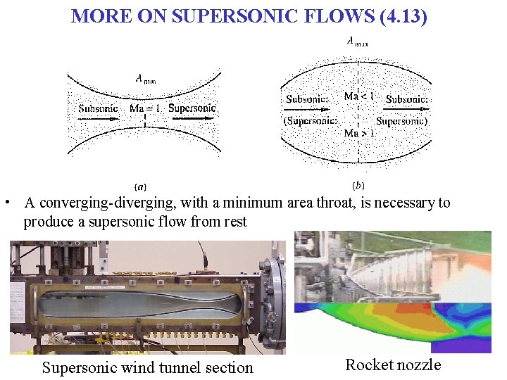 MORE ON SUPERSONIC FLOWS (4. 13) • A converging-diverging, with a minimum area throat, MORE ON SUPERSONIC FLOWS (4. 13) • A converging-diverging, with a minimum area throat,