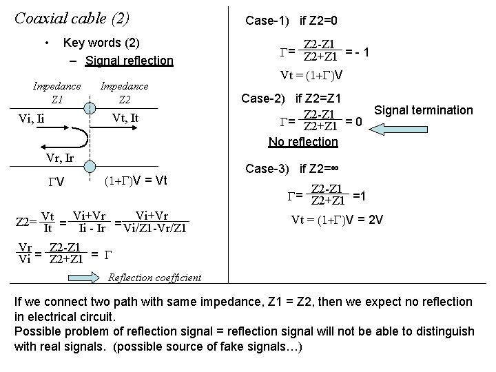 Coaxial cable (2) • Key words (2) – Signal reflection Impedance Z 1 Impedance