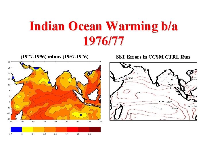 Indian Ocean Warming b/a 1976/77 (1977 -1996) minus (1957 -1976) SST Errors in CCSM