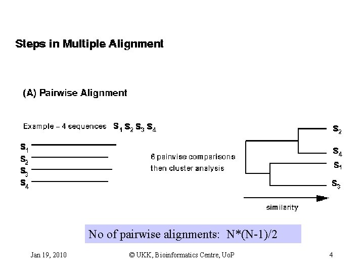 No of pairwise alignments: N*(N-1)/2 Jan 19, 2010 © UKK, Bioinformatics Centre, Uo. P