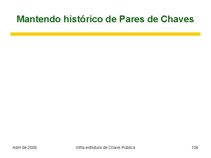 Mantendo histórico de Pares de Chaves Abril de 2006 Infra-estrutura de Chave Pública 106