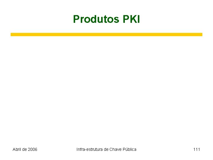 Produtos PKI Abril de 2006 Infra-estrutura de Chave Pública 111 