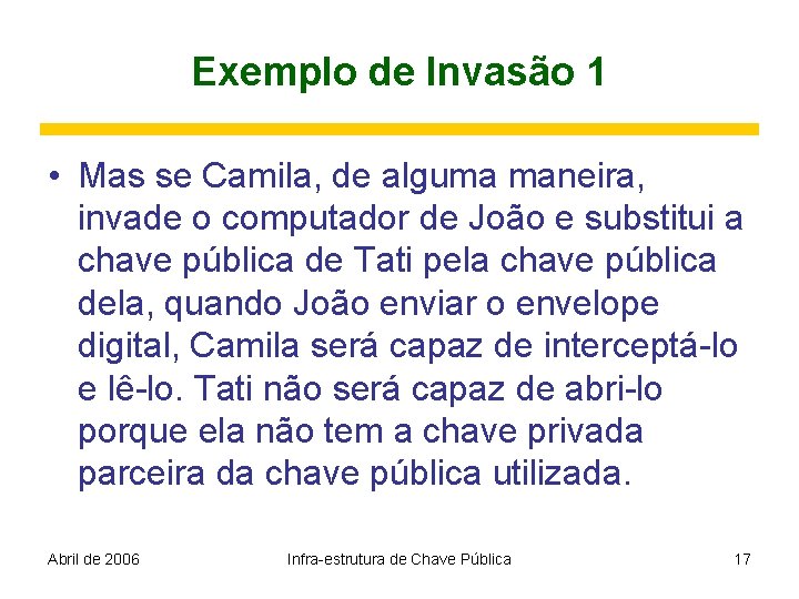 Exemplo de Invasão 1 • Mas se Camila, de alguma maneira, invade o computador