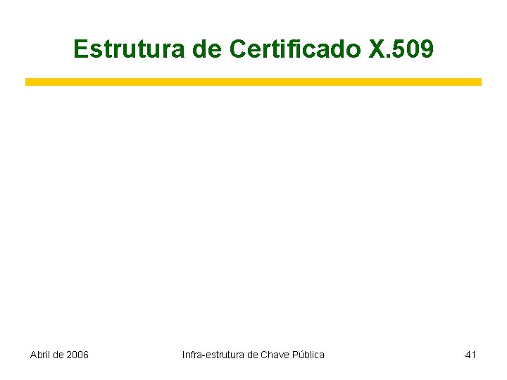 Estrutura de Certificado X. 509 Abril de 2006 Infra-estrutura de Chave Pública 41 