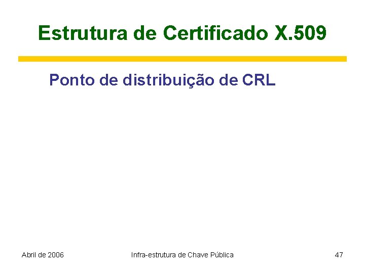 Estrutura de Certificado X. 509 Ponto de distribuição de CRL Abril de 2006 Infra-estrutura