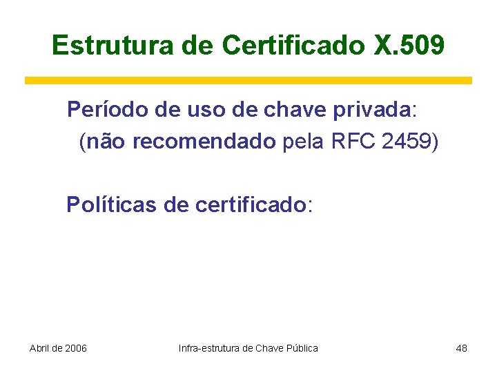 Estrutura de Certificado X. 509 Período de uso de chave privada: (não recomendado pela