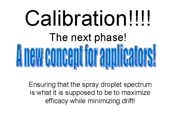 Calibration!!!! The next phase! Ensuring that the spray droplet spectrum is what it is