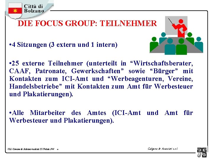 DIE FOCUS GROUP: TEILNEHMER • 4 Sitzungen (3 extern und 1 intern) • 25